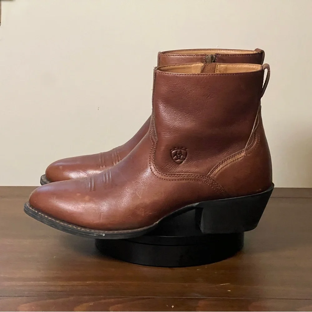 Ariat Deputy Brown Ankle Boots Men’s 11D Brown Zip Western Cowboy - Picture 6 of 9